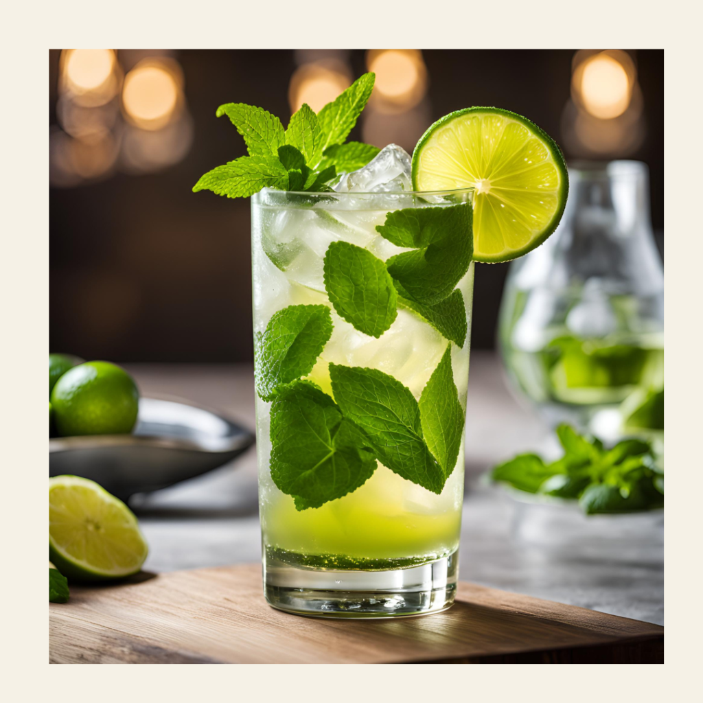 mojito cocktail image on bar top