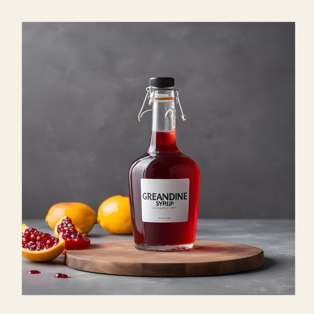 pomegranate with a bottle of grenadine