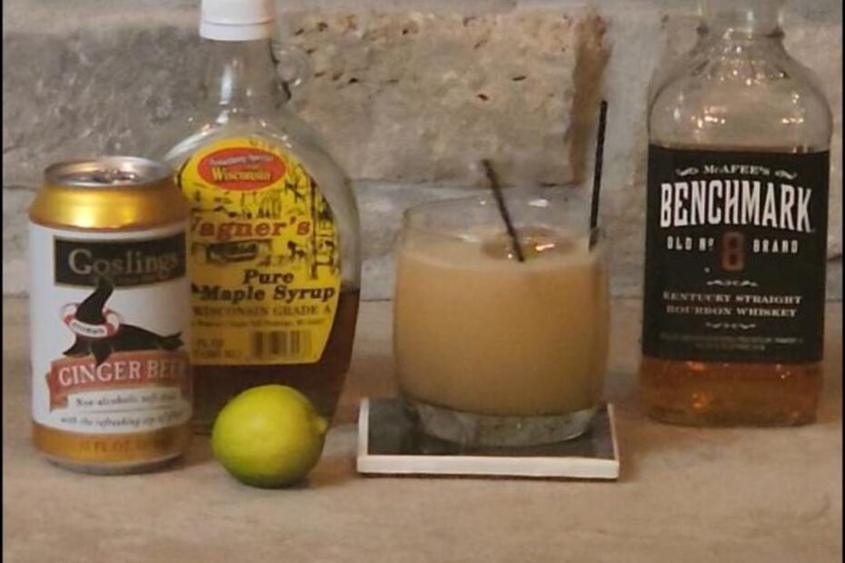 ginger beer, maple syrup, and benchmark 8 bourbon