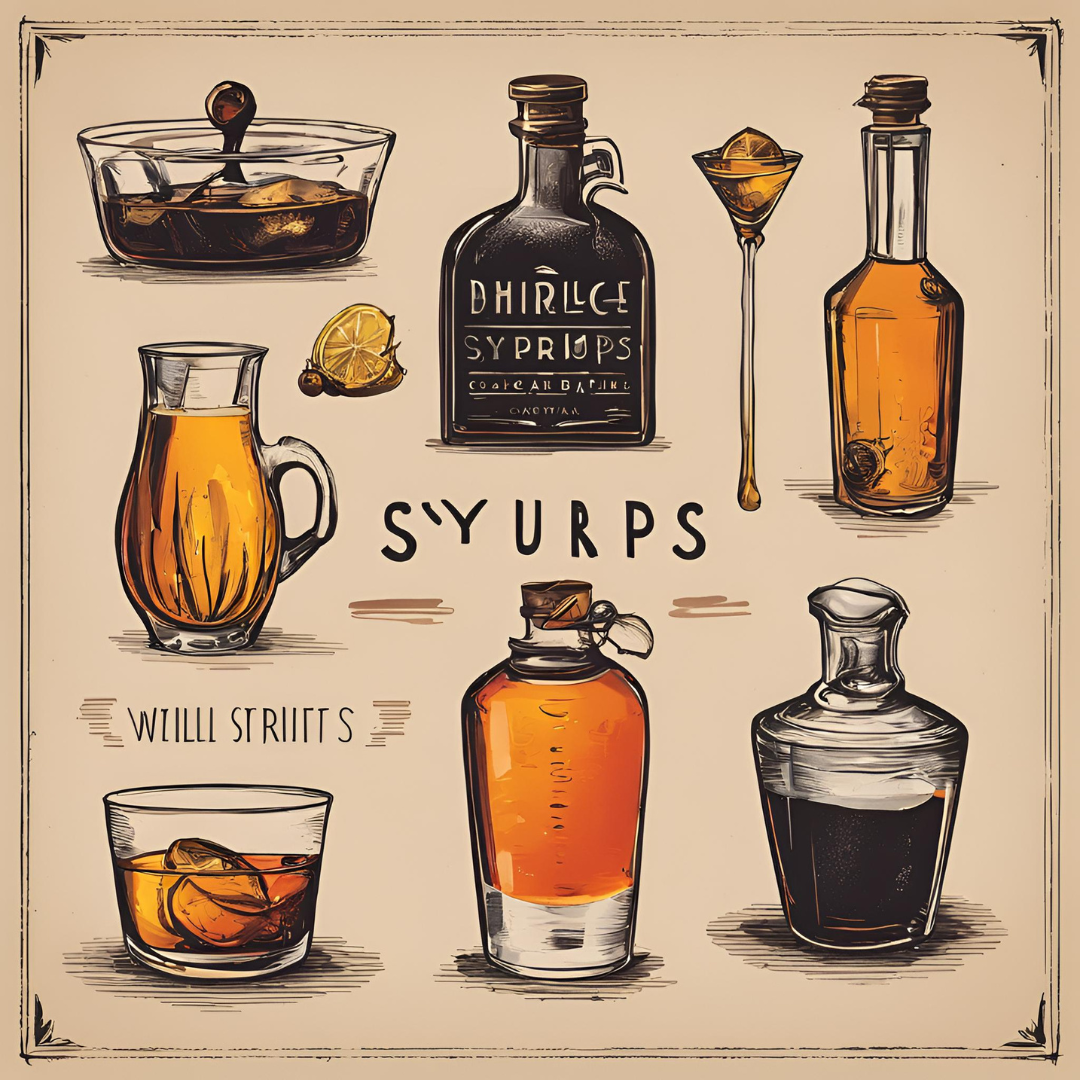 bottles of syrups for cocktails