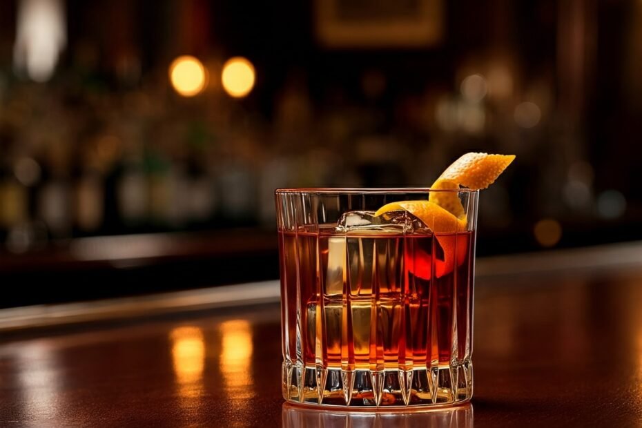 old-fashioned cocktail on a bar