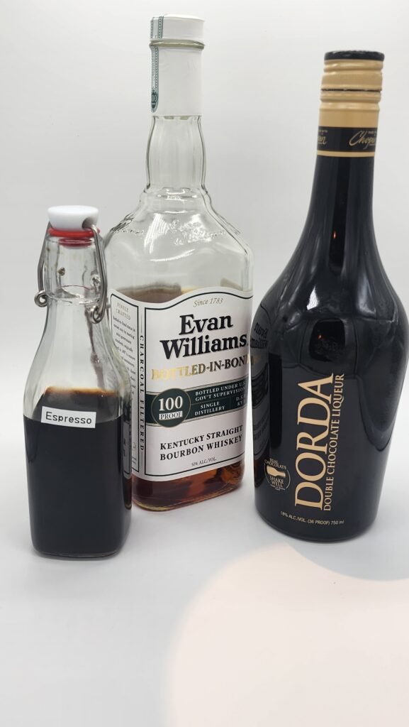 Dorda chocolate liqueur and bourbon evan williams old-fashioned