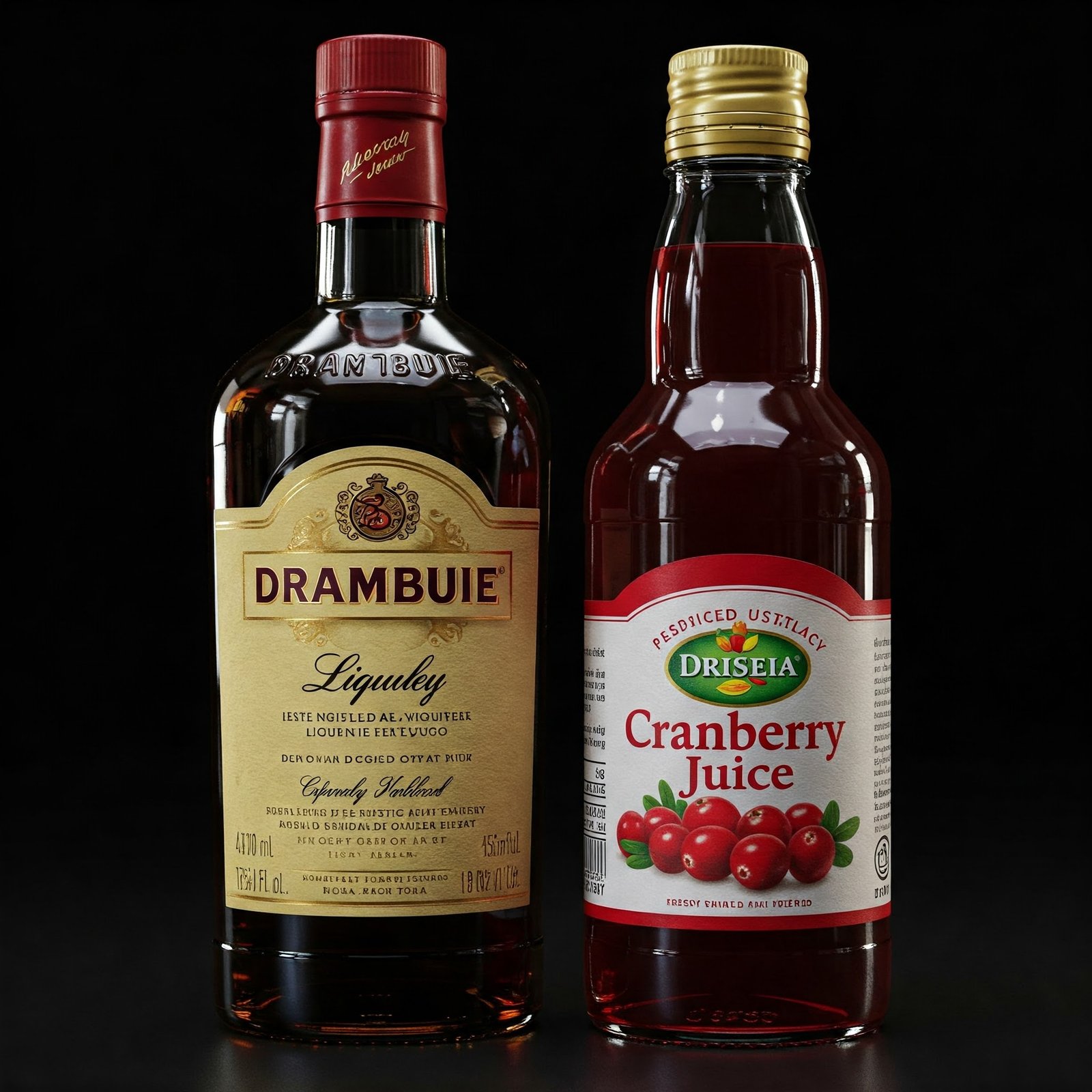 A bottle of Drambuie and Cranberry Juice