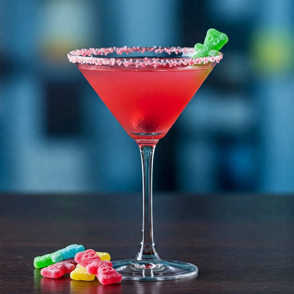 Martini glass with sour patch candies